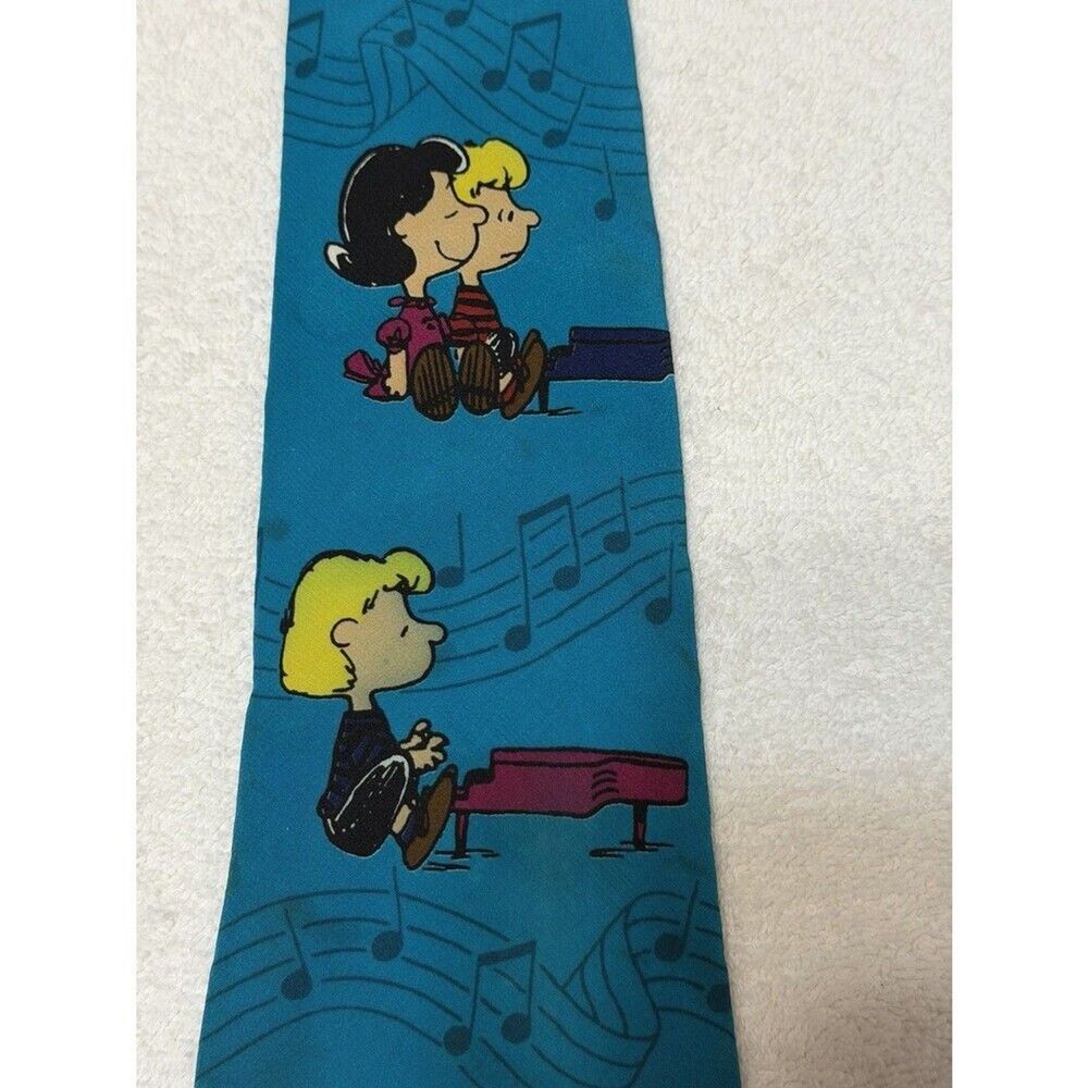 Vintage Peanuts Snoopy Tie 100% Silk made in the USA Music Notes 56" - Picture 3 of 8